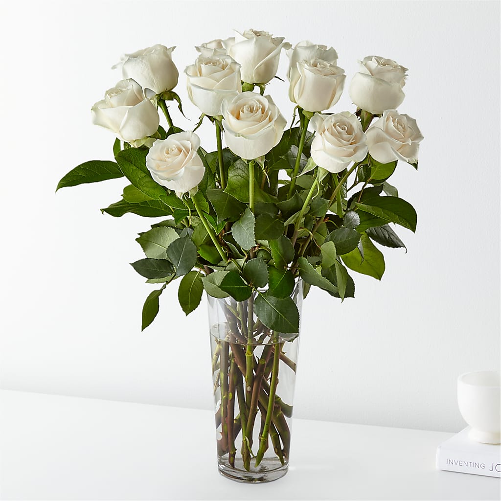 Long Stem White Rose Bouquet – TREASURE HUT FLOWERS GIFTS & GHSES, Delavan WI