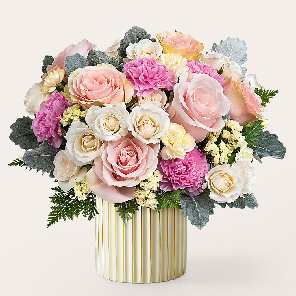 Blissful Moments Bouquet with Ivory Vase – TREASURE HUT FLOWERS GIFTS & GHSES, Delavan WI