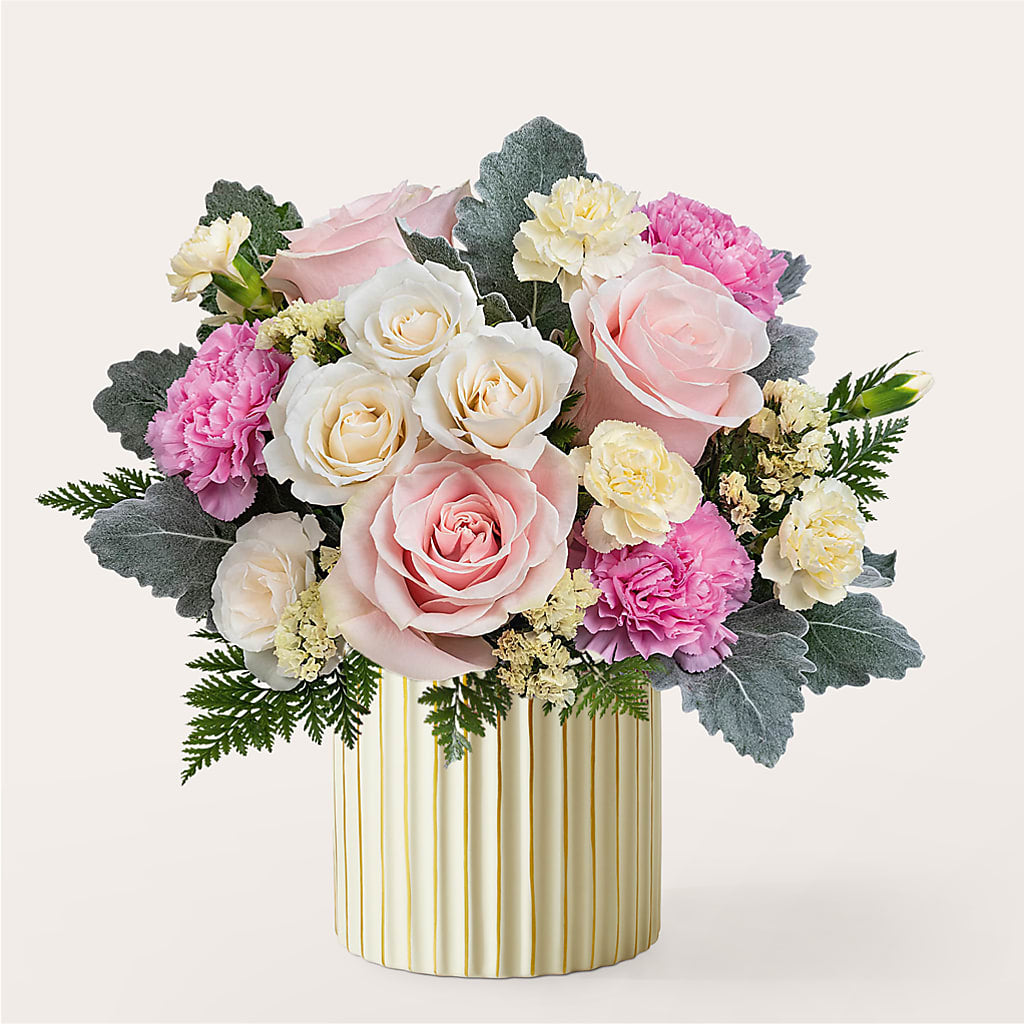 Blissful Moments Bouquet with Ivory Vase – TREASURE HUT FLOWERS GIFTS & GHSES, Delavan WI
