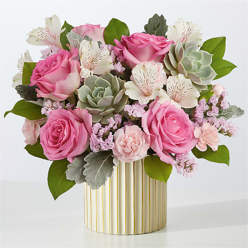 Dusty Rose Bouquet with Ivory Vase – TREASURE HUT FLOWERS GIFTS & GHSES, Delavan WI