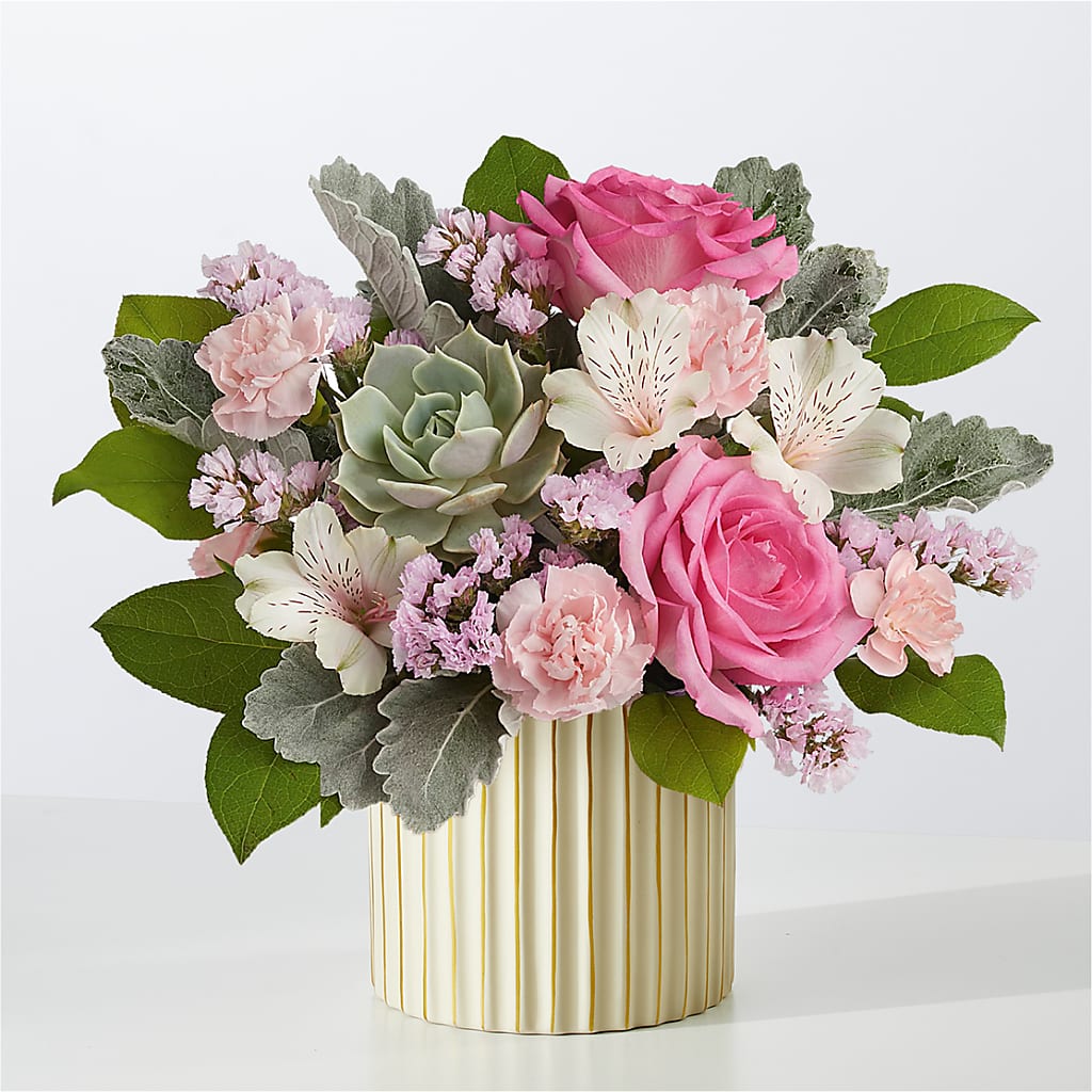 Dusty Rose Bouquet with Ivory Vase – TREASURE HUT FLOWERS GIFTS & GHSES, Delavan WI