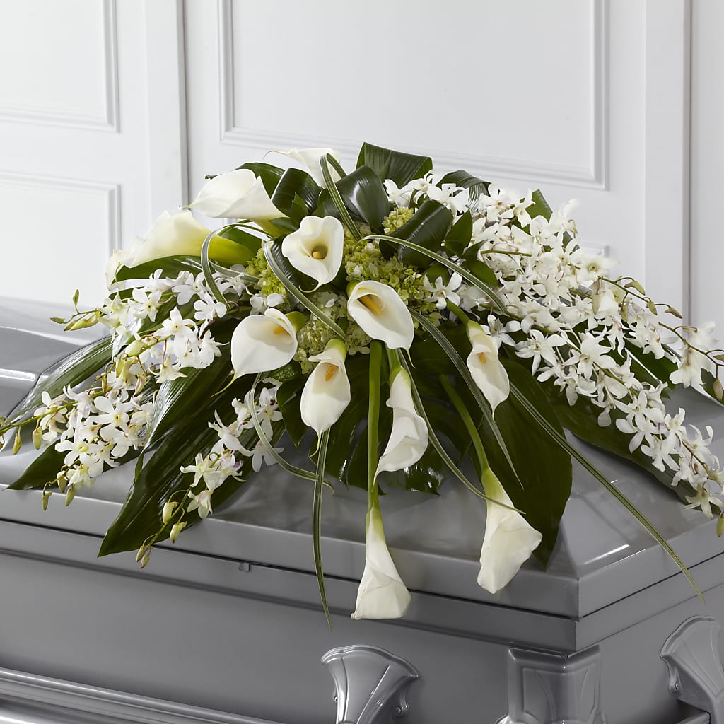Angel Wings Casket Spray – TREASURE HUT FLOWERS GIFTS & GHSES, Delavan WI