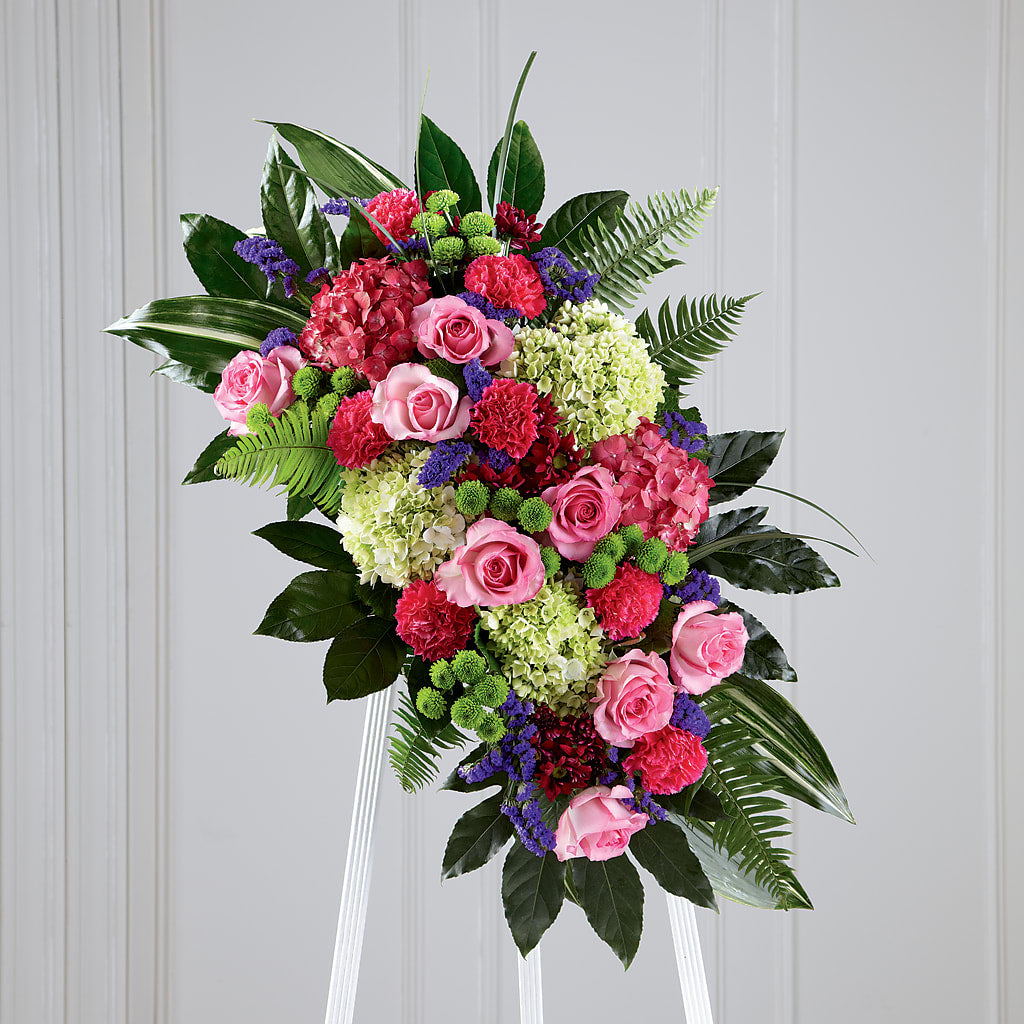 Refreshing Mix Standing Spray – TREASURE HUT FLOWERS GIFTS & GHSES, Delavan WI