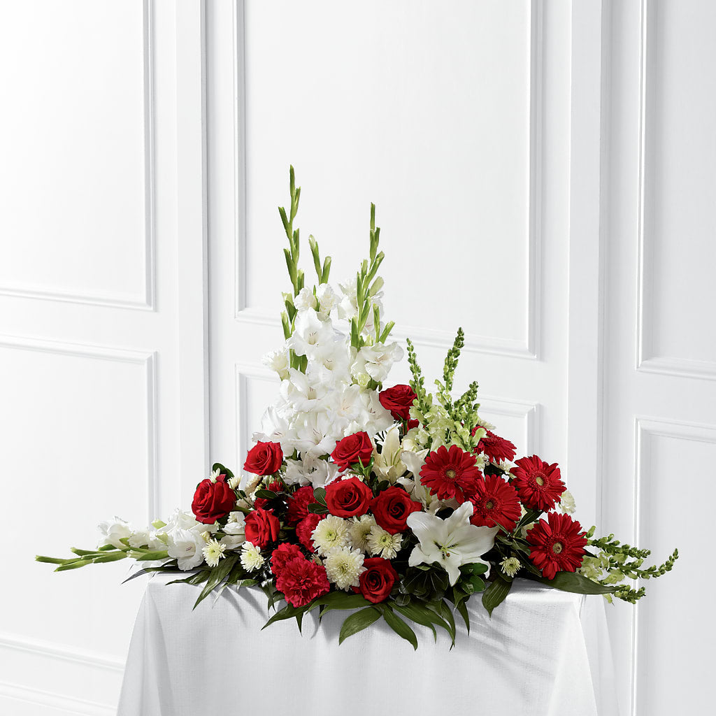 Crimson & White Arrangement – TREASURE HUT FLOWERS GIFTS & GHSES, Delavan WI