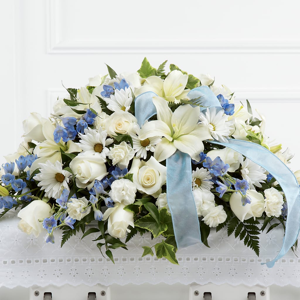 Tender Treasure Casket Spray – TREASURE HUT FLOWERS GIFTS & GHSES, Delavan WI
