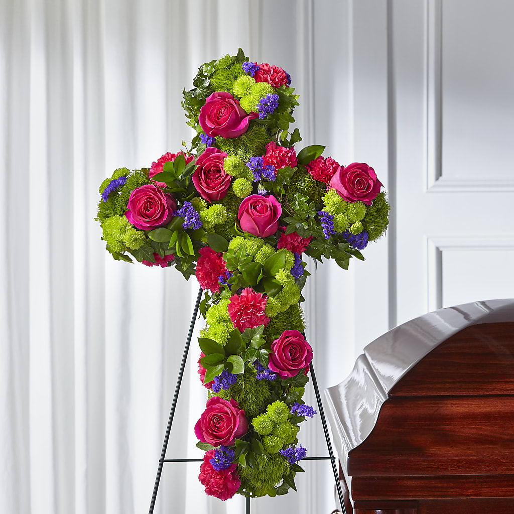 Tribute Rose Floral Cross – TREASURE HUT FLOWERS GIFTS & GHSES, Delavan WI