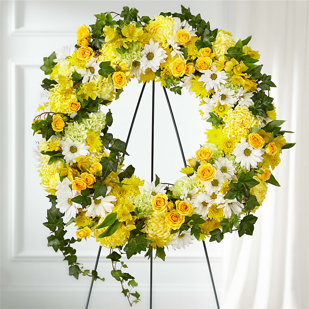 Golden Remembrance Wreath – TREASURE HUT FLOWERS GIFTS & GHSES, Delavan WI