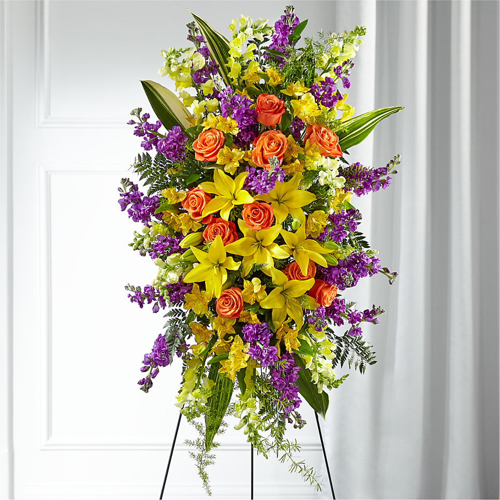 Thoughtful Prayers Standing Spray – TREASURE HUT FLOWERS GIFTS & GHSES, Delavan WI