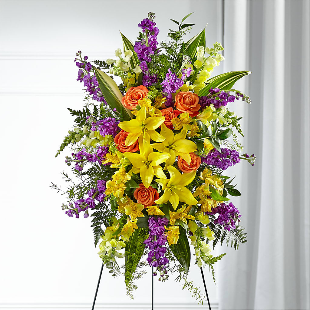 Thoughtful Prayers Standing Spray – TREASURE HUT FLOWERS GIFTS & GHSES, Delavan WI