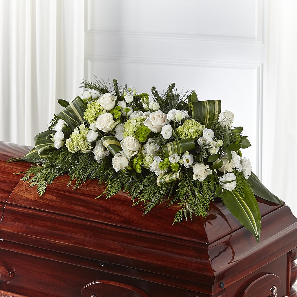 Hopeful Gesture Casket Spray – TREASURE HUT FLOWERS GIFTS & GHSES, Delavan WI