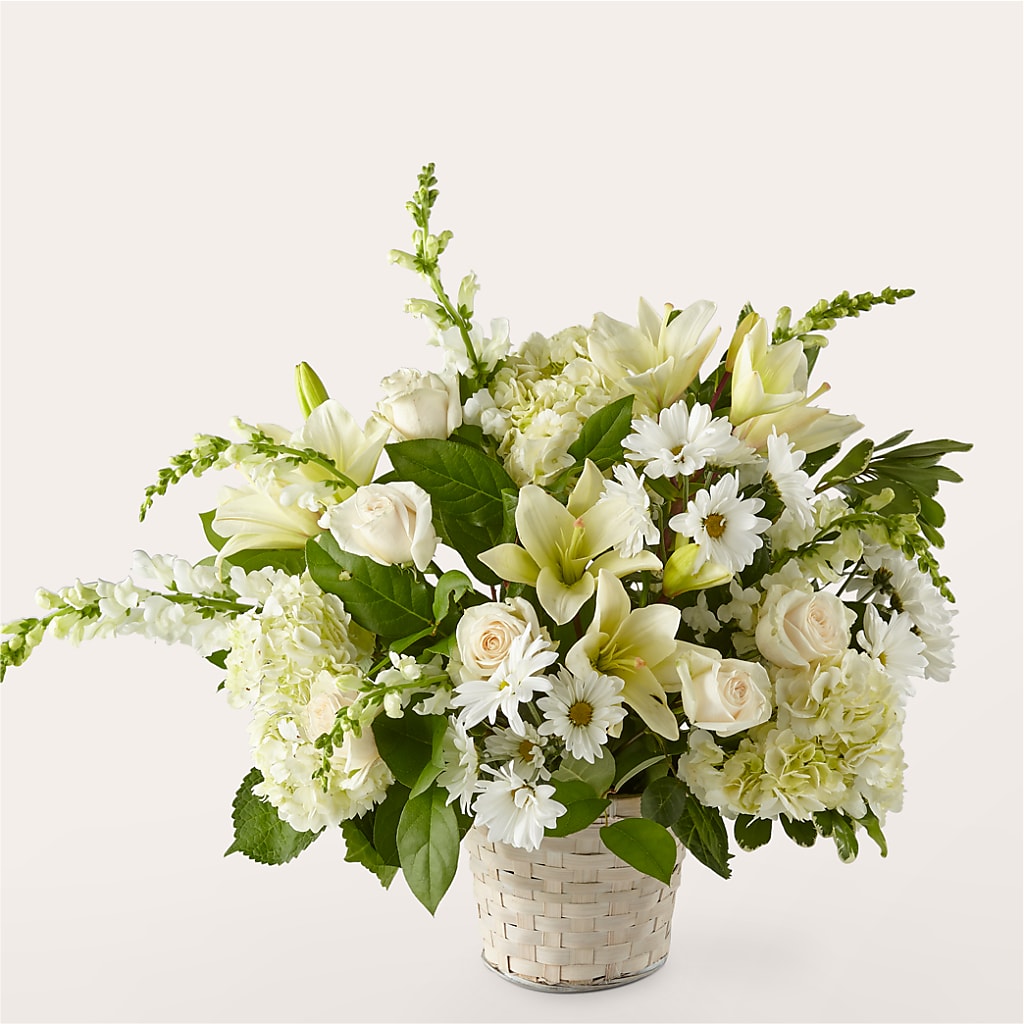 Ivory Elegance Floral Basket – TREASURE HUT FLOWERS GIFTS & GHSES, Delavan WI