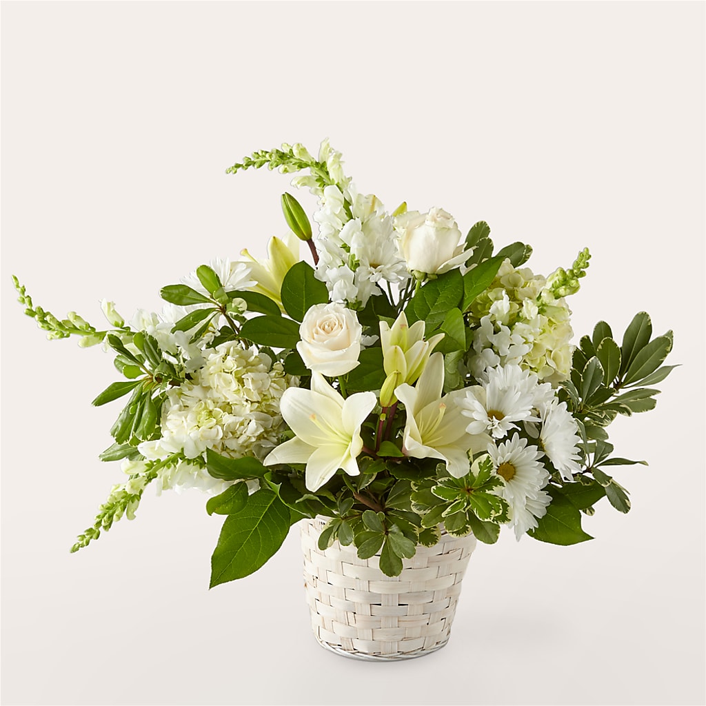 Ivory Elegance Floral Basket – TREASURE HUT FLOWERS GIFTS & GHSES, Delavan WI