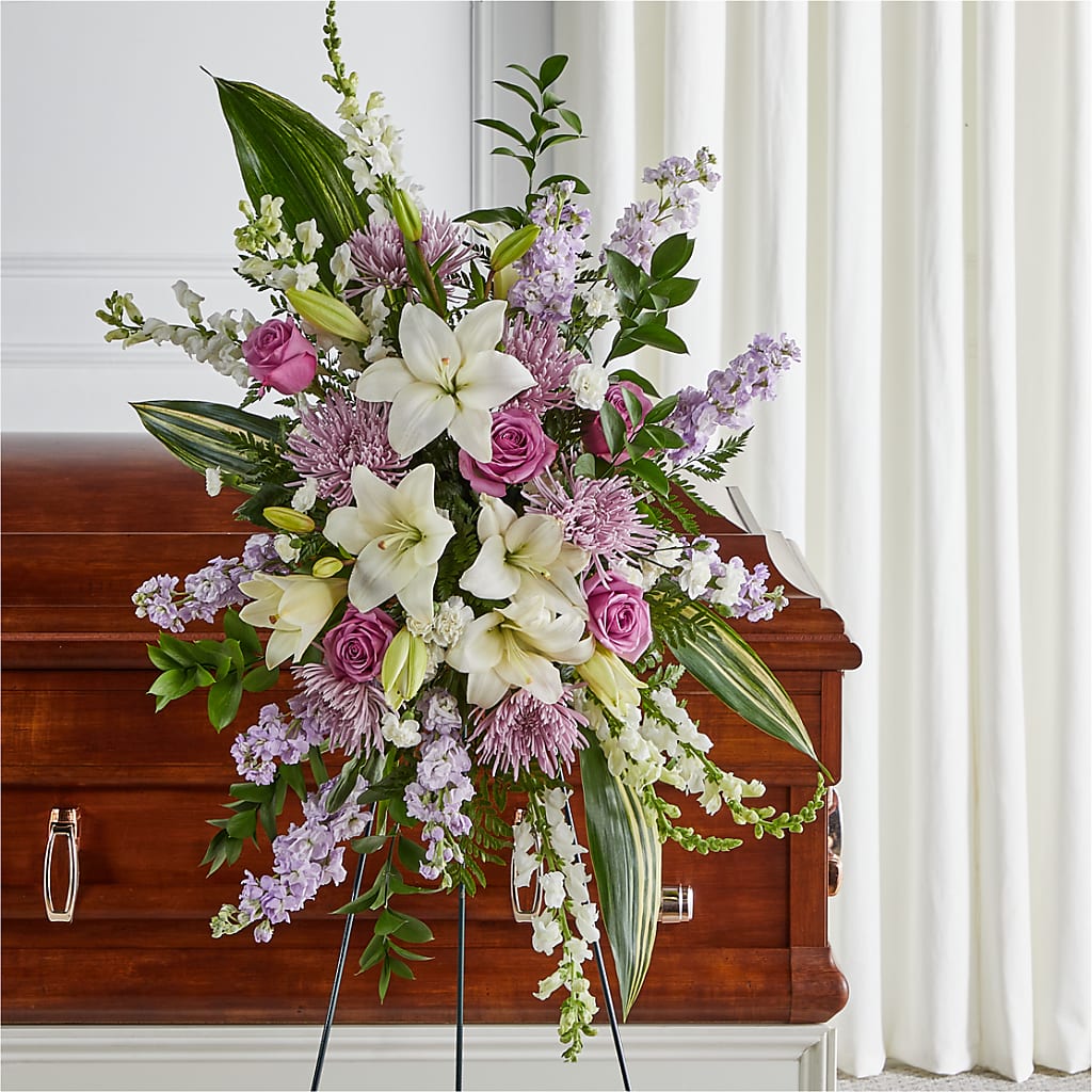 Grateful Hearts Standing Spray – TREASURE HUT FLOWERS GIFTS & GHSES, Delavan WI