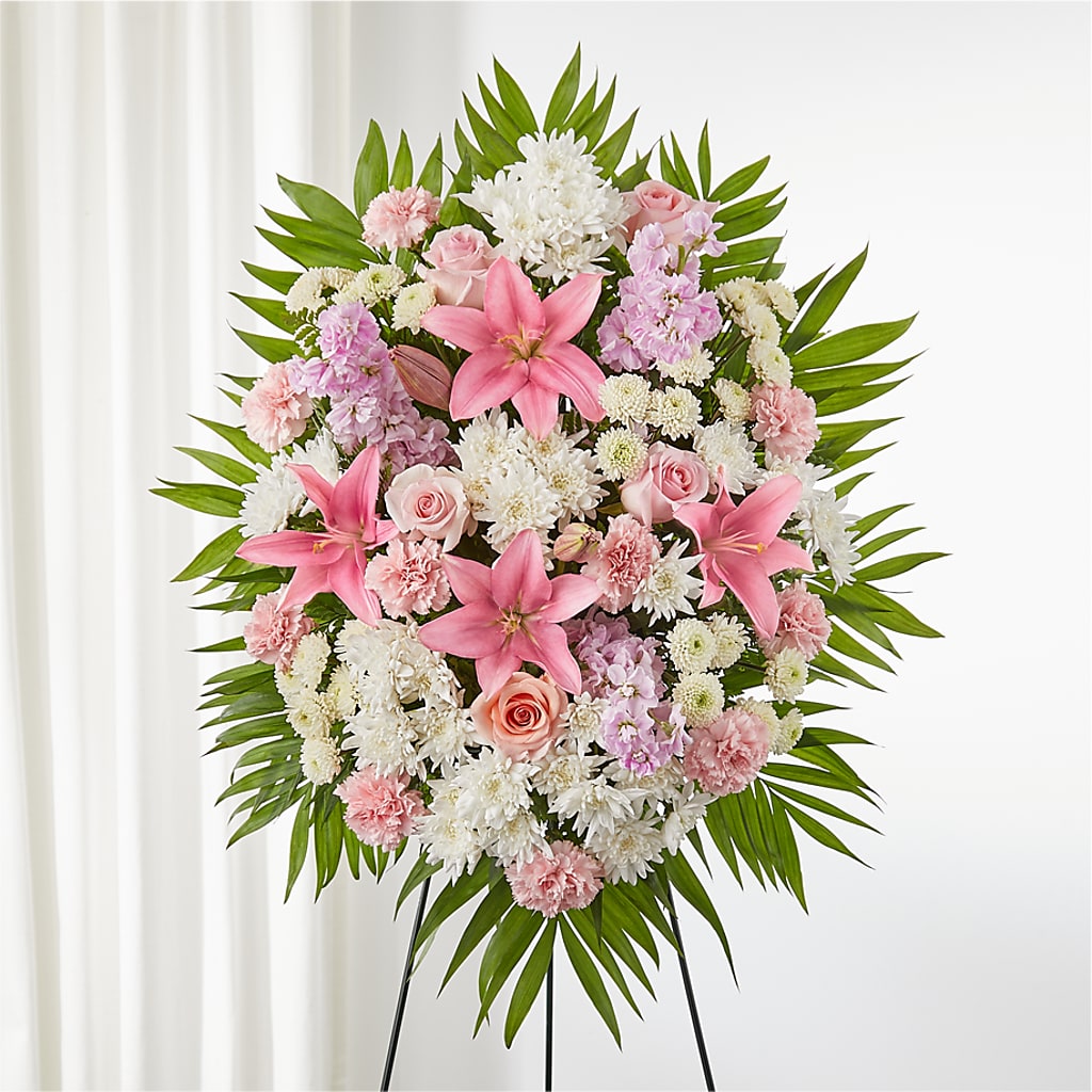 Offering Solace Standing Spray – TREASURE HUT FLOWERS GIFTS & GHSES, Delavan WI