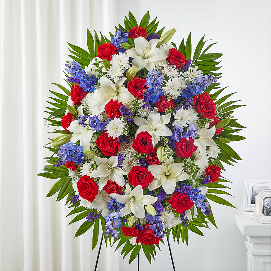 Cherished Service Standing Spray – TREASURE HUT FLOWERS GIFTS & GHSES, Delavan WI