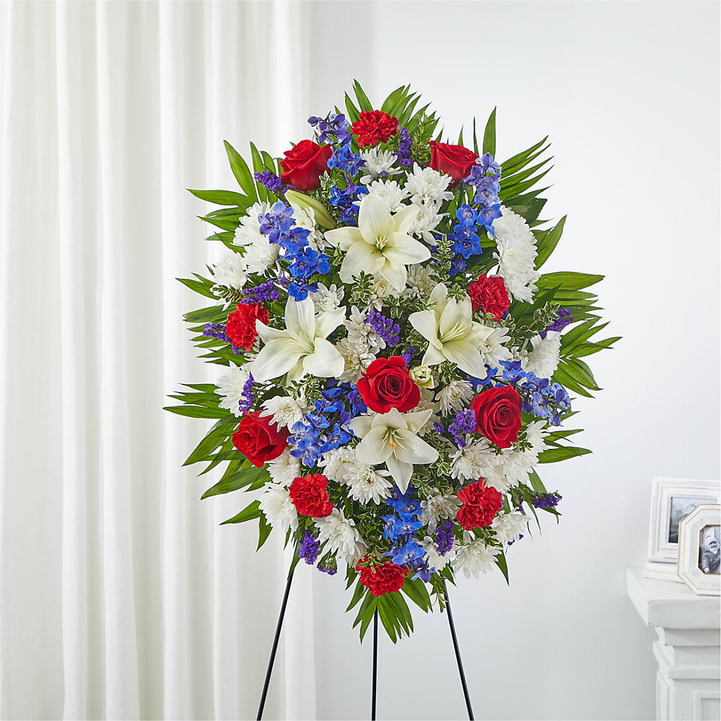 Cherished Service Standing Spray – TREASURE HUT FLOWERS GIFTS & GHSES, Delavan WI