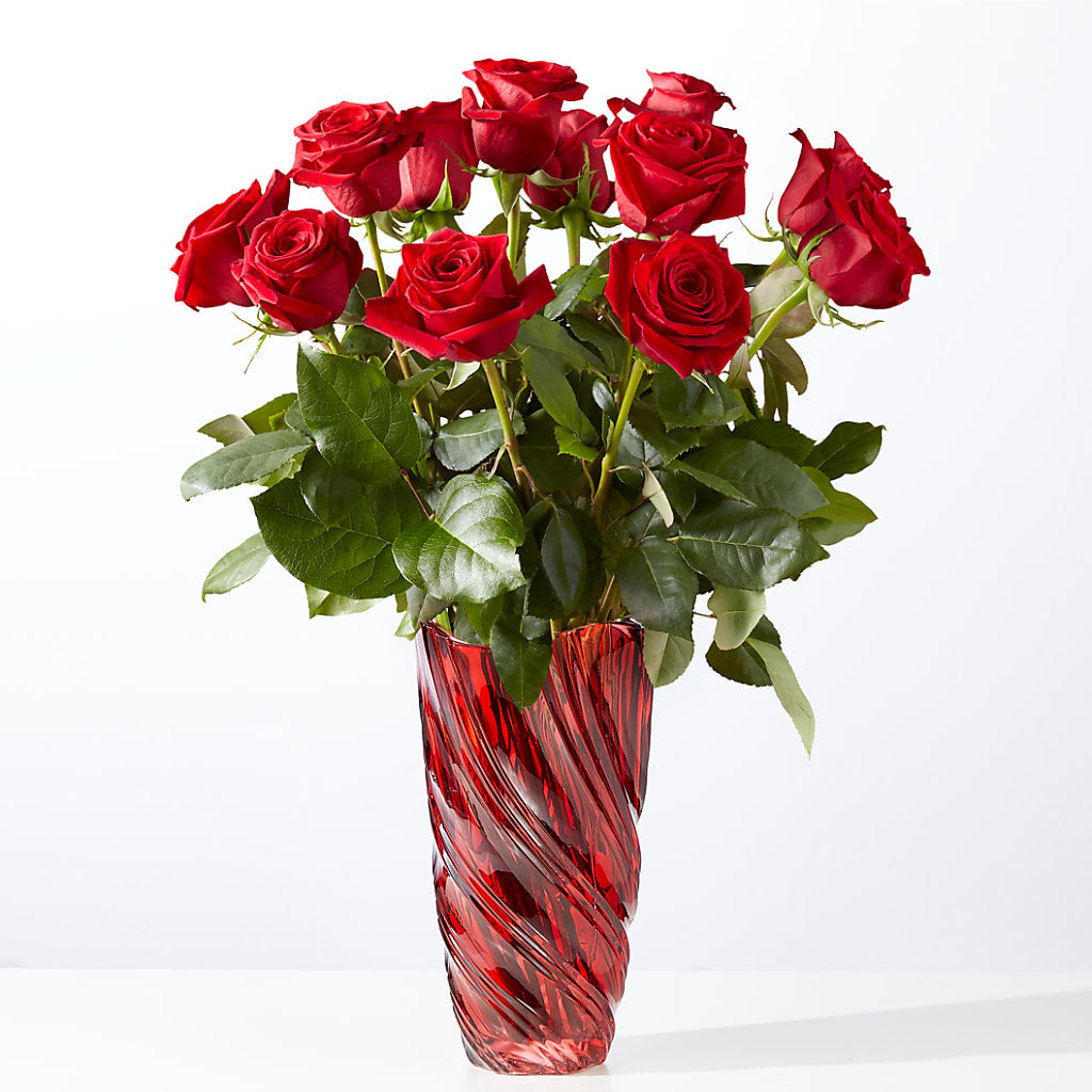 Classic Love Red Rose Bouquet with Luxe Swirl Vase – TREASURE HUT FLOWERS GIFTS & GHSES, Delavan WI