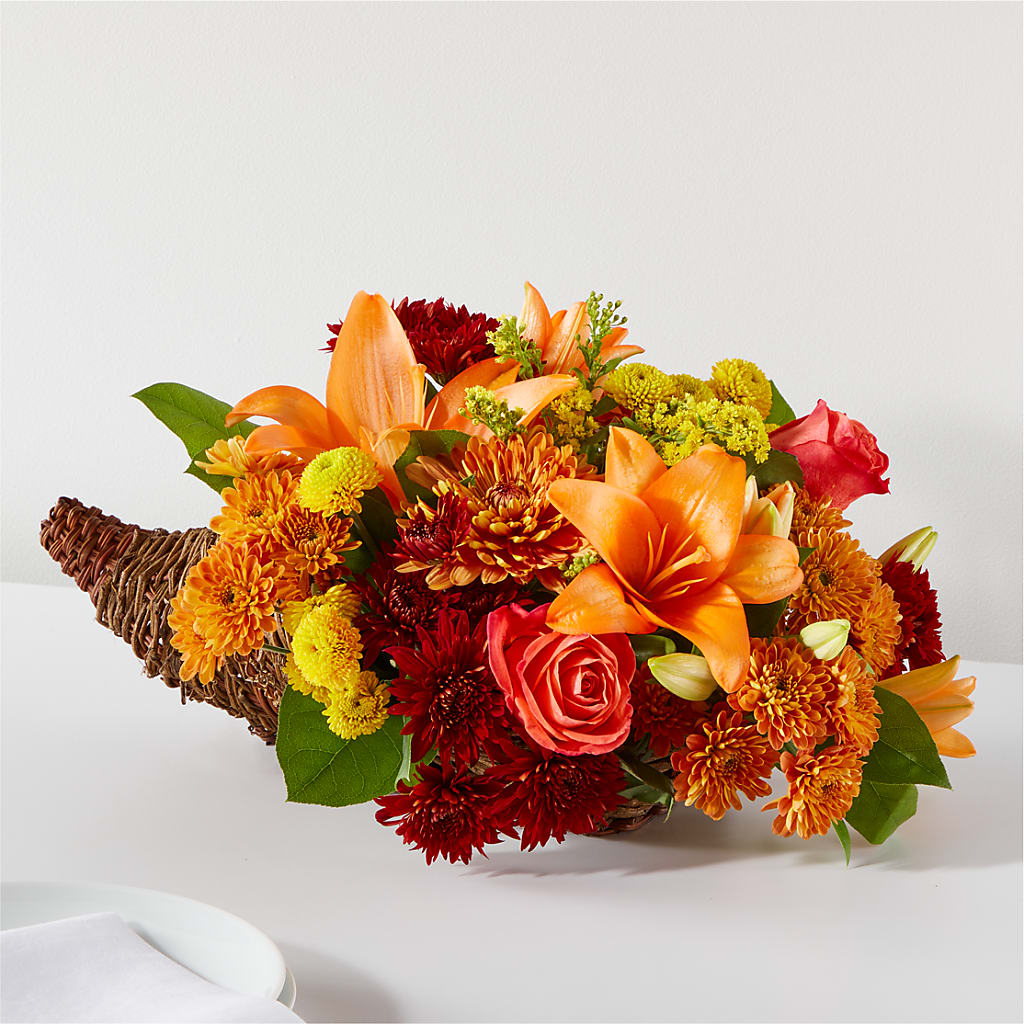 Bouquet of Blessings Cornucopia – TREASURE HUT FLOWERS GIFTS & GHSES, Delavan WI