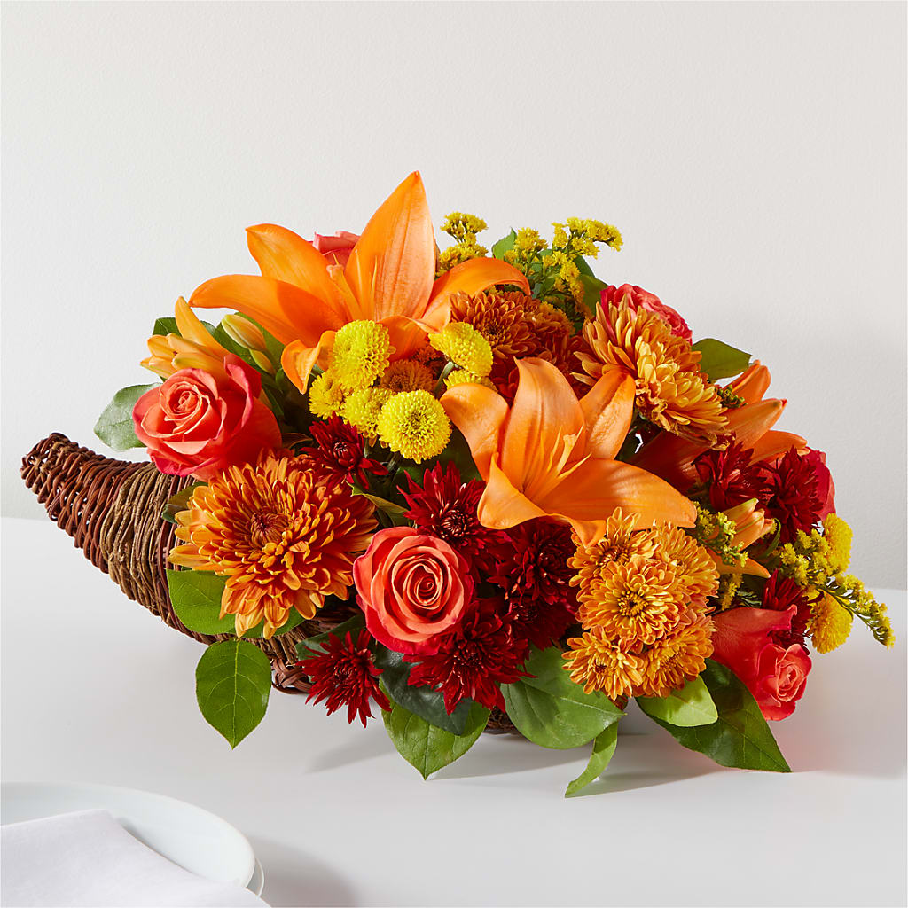 Bouquet of Blessings Cornucopia – TREASURE HUT FLOWERS GIFTS & GHSES, Delavan WI