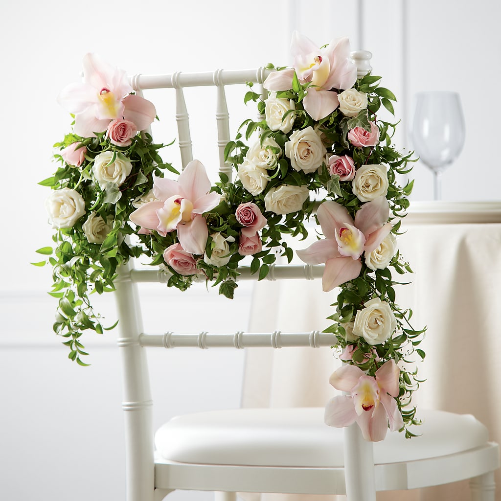 Orchid Rose Chair Décor – TREASURE HUT FLOWERS GIFTS & GHSES, Delavan WI