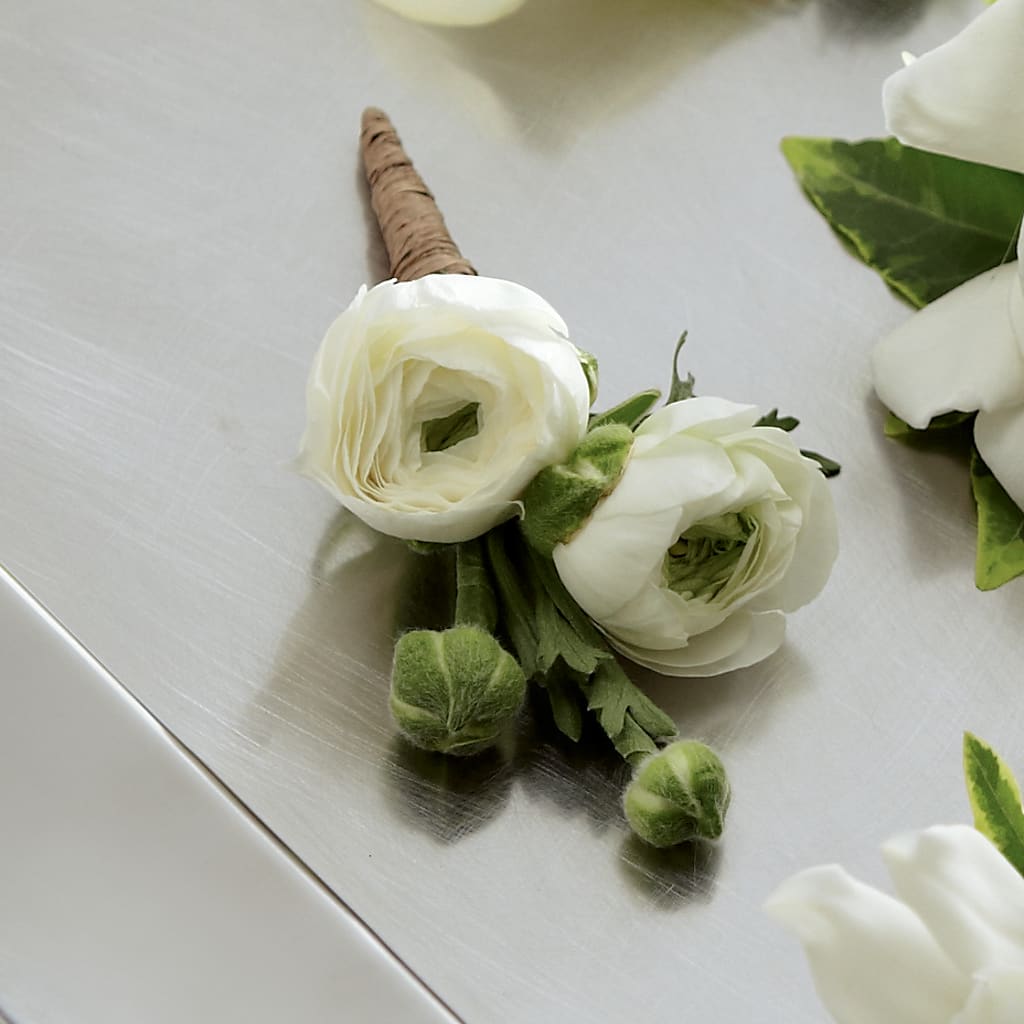 White Ranunculus Boutonniere – TREASURE HUT FLOWERS GIFTS & GHSES, Delavan WI