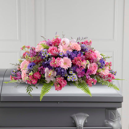 Glorious Garden Casket Spray – TREASURE HUT FLOWERS GIFTS & GHSES, Delavan WI