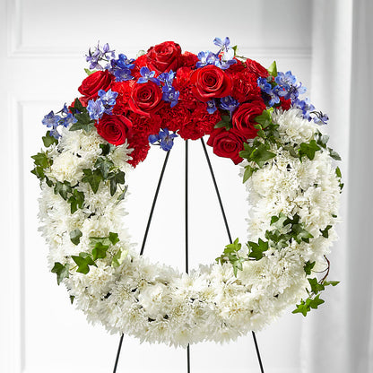Patriotic Passion Wreath – TREASURE HUT FLOWERS GIFTS & GHSES, Delavan WI