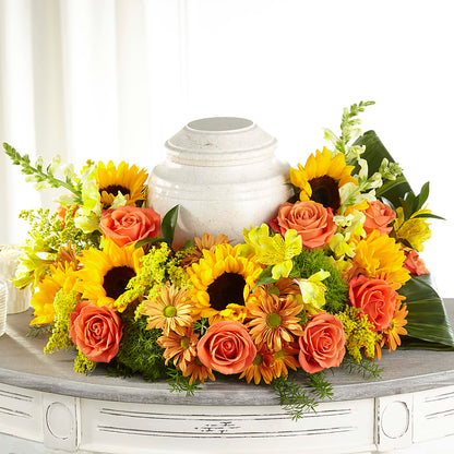 Faithful Sunflower Cremation Adornment – TREASURE HUT FLOWERS GIFTS & GHSES, Delavan WI