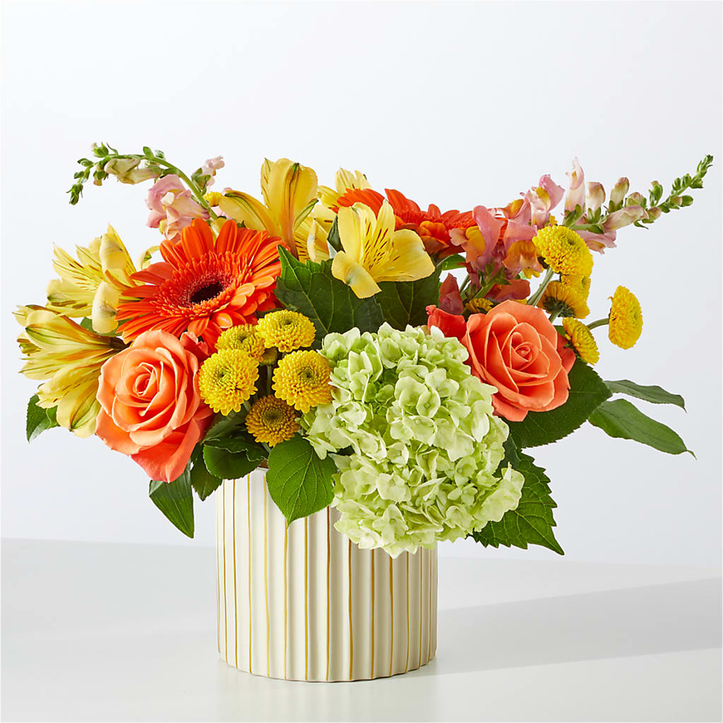 Autumn Sunshine Bouquet with Ivory Vase – TREASURE HUT FLOWERS GIFTS & GHSES, Delavan WI