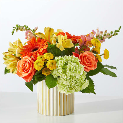 Autumn Sunshine Bouquet with Ivory Vase – TREASURE HUT FLOWERS GIFTS & GHSES, Delavan WI