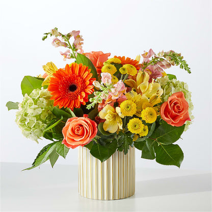 Autumn Sunshine Bouquet with Ivory Vase – TREASURE HUT FLOWERS GIFTS & GHSES, Delavan WI