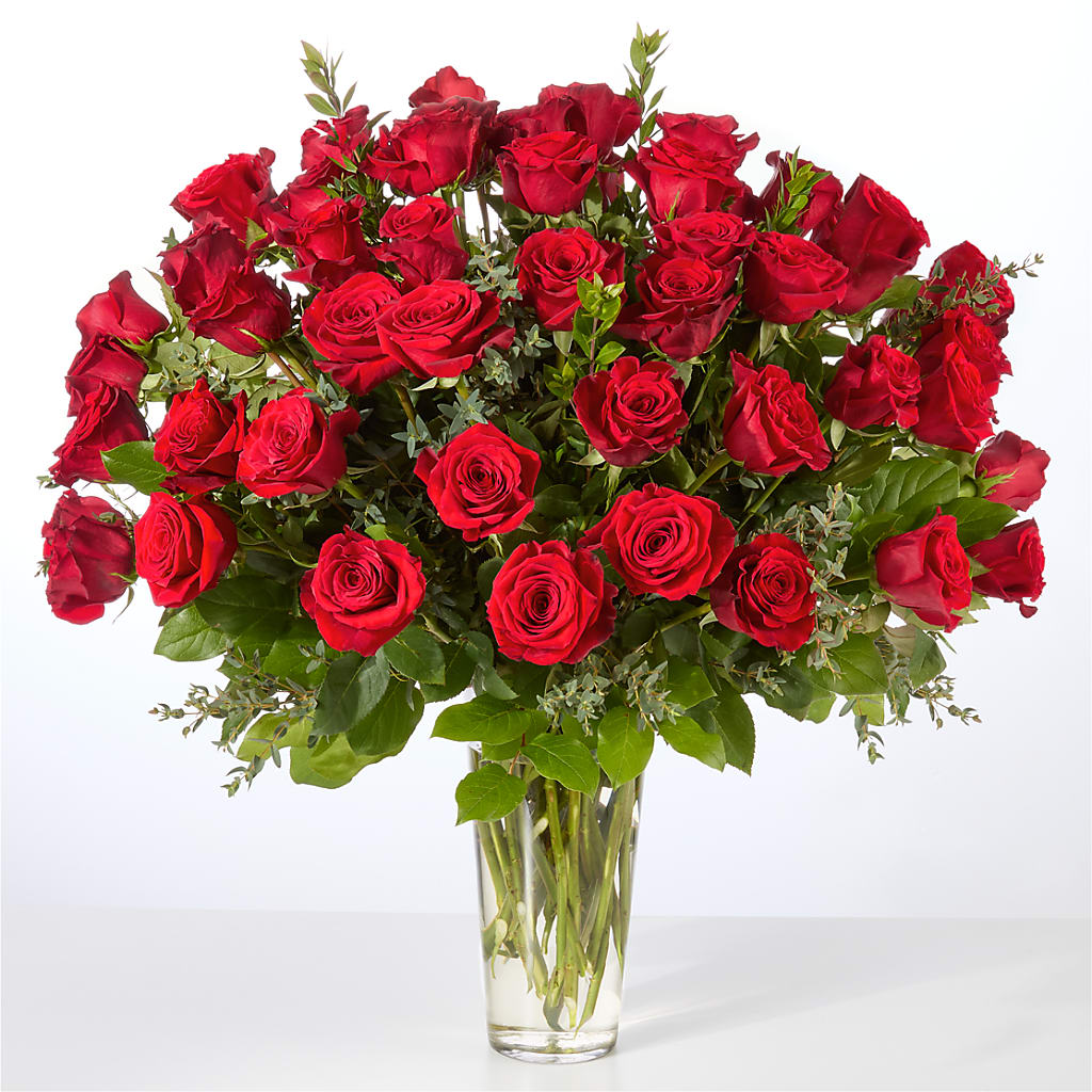 Forever Yours Fifty Stem Red Rose Bouquet – TREASURE HUT FLOWERS GIFTS & GHSES, Delavan WI