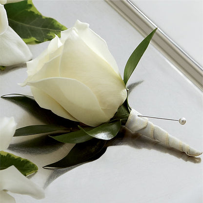 White Rose Boutonniere – TREASURE HUT FLOWERS GIFTS & GHSES, Delavan WI